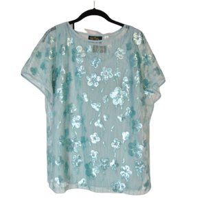 Bob Mackie Blouse Wearable Art Teal Tank Women's Size Small 2 Piece Set QVC